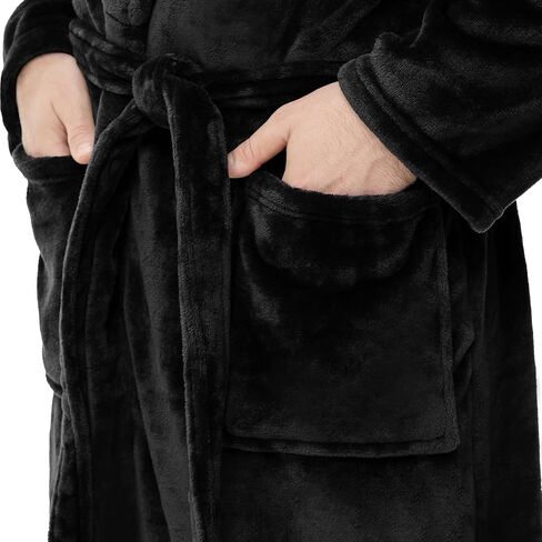 Mens Fleece Robe, Soft Plush Robe for Men, Mens Bathrobe Spa Robe with Belt & 2 Pockets in Kuwait