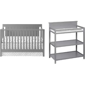 Oxford Baby 2 PC Nursery Set Lazio 4-in-1 Convertible Crib, Dove Gray, GreenGuard Gold Certified Universal Changing Station with Pad, Dove Gray