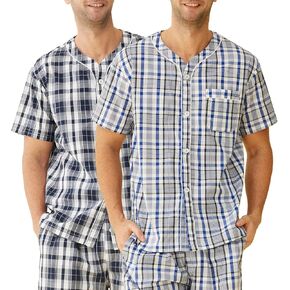 Latuza Men's Short Sleeve Button Up Cotton Pajama Shirt 2 Pack