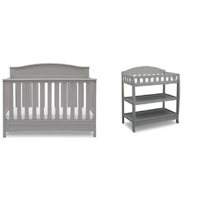 Delta Children Emery 4-in-1 Convertible Baby Crib - Greenguard Gold Certified, Grey & Infant Changing Table with Pad, Grey