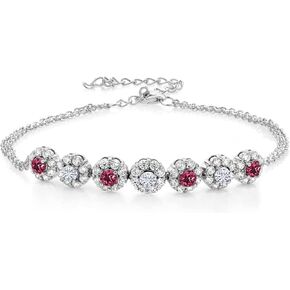 925 Sterling Silver Pink Tourmaline and White Moissanite from Charles & Colvard Tennis Bracelet For Women (1.92 Cttw, Gemstone October Birthstone, 7 Inch with 2 Inch Extender)