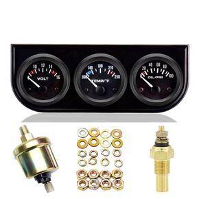52mm 3-in-1 Car Gauge Kit - Voltage Meter, Water Temperature, and Oil Pressure Gauges - Auto Dashboard Triple Gauge Set for 12V Cars