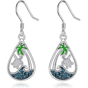 YFN Ocean Wave Earrings Sterling Silver Turquoise Dangle Drop Earrings Beach Jewelry Summer Theme Gifts for Women Girls