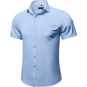 DiBanGu Men's Casual Dress Shirt Cotton Short Sleeve Button Down Shirts Regular Fit Paisley Solid Contrast Design