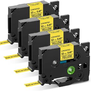 Greateam P Touch Yellow Tape 18mm Replacement for Brother TZe-641 18mm 0.7'' Laminated Yellow TZe TZ Tape for Brother P-Touch Label Maker PT-D400 PT-D410 PT-D600 PT-P710BT PT2730 Tape, 4 Packs