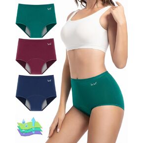TANSTC Period Underwear for Women High Waisted Heavy Flow Leakproof Menstrual Panties Postpartum Teens Cotton Hipster 3 Pack
