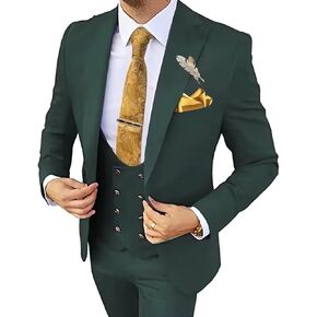 Wehilion 3 Piece Men's Suits Slim Fit Formal Bussiness Suits Double Breasted Suit for Wedding Prom Suits Blazer Vest Pants
