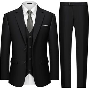 MAGE MALE Mens 3 Piece Slim Fit Suits Tuxedo Suit Set Prom Wedding Suits Two Button Blazer Jacket Vest Pants with Tie