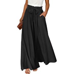 YESNO Women Wide Leg Pants High Waisted Floral Boho Palazzo Culottes Casual Flowy Tie Knot Trousers with Pockets PPS