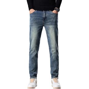 Men's Vintage Blue Slim Fit Straight Leg Denim Jeans Stretch Comfy Jeans Pant