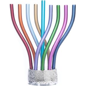 Hanukah Menorah Colored Rotating Anodized Aluminum Branches (Blue)
