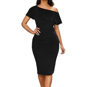 DinyIn Women's Summer Church Dress Elegant Short Sleeve Wear to Work Business Outfits Bodycon Party Pencil Midi Dresses