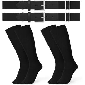 JASGOOD 2 Pack Baseball Belt and Socks Combo Adjustable Elastic Softball Socks and Belt for Adult and Kids