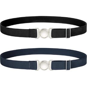 2 Pack Kids Elastic Belt for Boys Girls Adjustable Stretch Toddler Belt with Silver Buckle Back to School