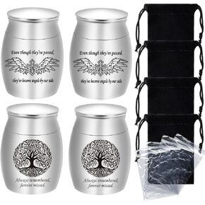 Small Urns for Human Ashes Keepsake Set of 4, Mini Cremation Urns for Ashes Adult Male Female Pet Funeral Aluminium Small Urn Ashes Memorial Keepsakes for Family Friend Loved Ones (Silver-4pcs)