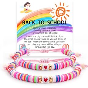 First Day of Kindergarten Pre-K Bracelet Mother Daughter Matching Bracelets Back to School Clay Beads Bracelets Jewelry Gifts