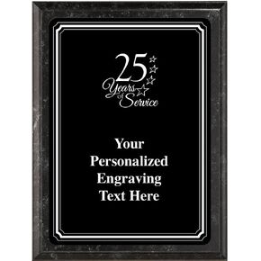 Crown Awards 6"X8" Color Metal Plate 25 Years of Service Plaque, Personalized 25 Years of Service Black Marbleized Plaque Award with Your Text Black Plate Prime