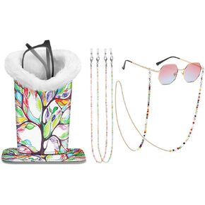 Fintie Plush Lined Eyeglasses Holder with Magnetic Base, Love Tree + 3 Pcs Eyeglasses Chains