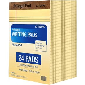 Tops Yellow Legal Pads 8.5 X 11 Wide Ruled Pack of 24 - The Legal Pad Brand Notepads 8.5 X 11-50 Sheets Per Note Pad