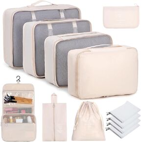 12 Set Packing Cubes for Suitcases, Various Sizes Packing Organizer Bags Set for Travel Accessories Luggage Carry On, BESBESME Travel Essentials for Clothes Shoes Cosmetics Toiletries, Pink