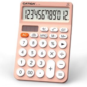 CATIGA 12 Digit Desktop Calculator with Large LCD Display, 4 Funtions Calculator, Round Design Big Button, Solar and Battery Dual Power, Standard Function for Office, Home, School, SD-1292