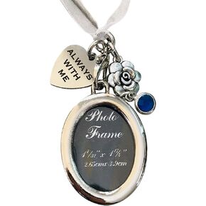 Silver and Blue Saphire Family Member Lost Remembrance Piece or Wedding Memorial Bouquet Charm Photo Always with You Wedding Memorial Gift
