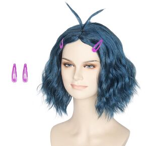Short Wavy Blue Wig with Pin Adult Women Anime Cosplay Wig
