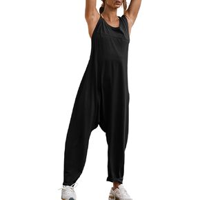 Tongmingyun Womens Casual Jumpsuits Twisted Back Loose Fit Sleeveless Outfits Harem Running Long Pants Rompers
