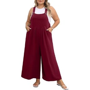 OLRIK Plus Size Jumpsuit for Women Wide Leg Casual Summer Rompers Adjustable Loose fit Overalls Jumper with Pockets
