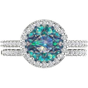 Clara Pucci 2.72ct Round Cut Halo Solitaire Accent Blue Moissanite Engagement Promise Anniversary Bridal Ring Band set 14k White Gold