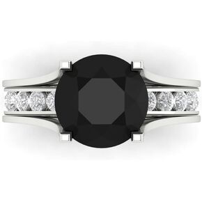 2.83 carat Round Cut Solitaire Natural Black Onyx Engagement Wedding Anniversary Bridal Ring band set Sliding 14k White Gold
