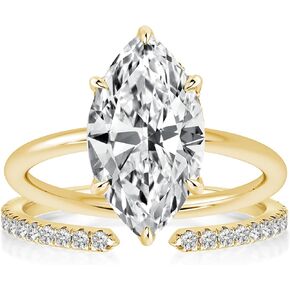 3.5CT Marquise Cut Engagement Ring Set,18K Yellow Gold Plated 925 Sterling Silver Bridal Ring Set with Open Wedding band