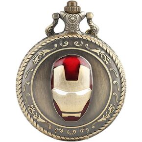 Cool Super Hero Iron Man 3D Helmet Pocket Watch for Boy Children Kids Men Gifts Necklace with Chain Pendant