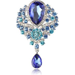 TUUFUN Women's Crystal Silver-Tone Bouquet Flower Teardrop Large Gorgeous Bouquet Brooch Pin (Water drop gold)