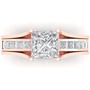 Clara Pucci 2.28 ct Princess Cut Moissanite 14k White Gold Solitaire with Accents Wedding Bridal Engagement Promise Ring Band Set