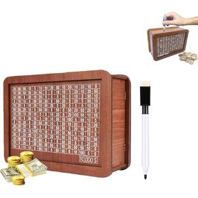 Cash Vault Wooden Savings Box,Cash Savings Boxwooden Money Box,Money Box with Counter,Countdown Money Saving Box with 10000 Dollars Target,Wooden Cash Saver Money Box($10000,Brown)