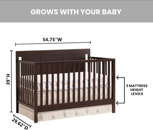Oxford Baby Lazio 4-in-1 Convertible Crib, Dove Gray, GreenGuard Gold Certified in Kuwait
