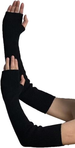Women's Cold Weather Arm Warmers Fingerless Long Fashion Sleeves Knit Thumbhole Stretchy Gloves in Saudi Arabia