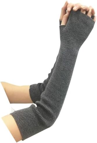 Women's Cold Weather Arm Warmers Fingerless Long Fashion Sleeves Knit Thumbhole Stretchy Gloves in Saudi Arabia