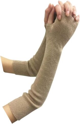 Women's Cold Weather Arm Warmers Fingerless Long Fashion Sleeves Knit Thumbhole Stretchy Gloves in Saudi Arabia