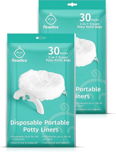 Newnice 30 Packs Disposable Potty Liners with 200ML Absorbent Pads, Travel Potty Bags Compatible with OXO Tot 2-in-1 Go Potty, Universal Potty Liners Fit Most Potty Chairs for Kids,Toddlers in Saudi Arabia