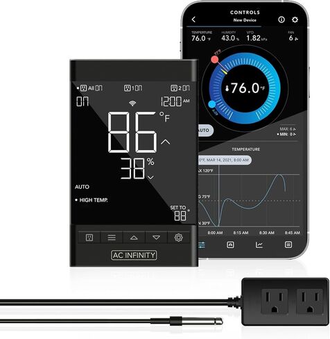 وحدة تحكم AC Infinity 79، وحدة تحكم ذكية في المخرج، مع درجة الحرارة والرطوبة والمؤقت والدورة وعناصر التحكم في الجدول الزمني وثرموستات رقمي معلق على الحائط لحصيرة الحرارة وإنبات الشتلات وانتشارها in Kuwait