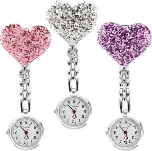 Hemobllo Digital Watch Watch 3pcs Heart Lapel Watch Hanging Fob Watch Pocket Clip on Glitter Watch Clothes Clip Brooch Watch for Women Men Digital Watch Watch in Saudi Arabia