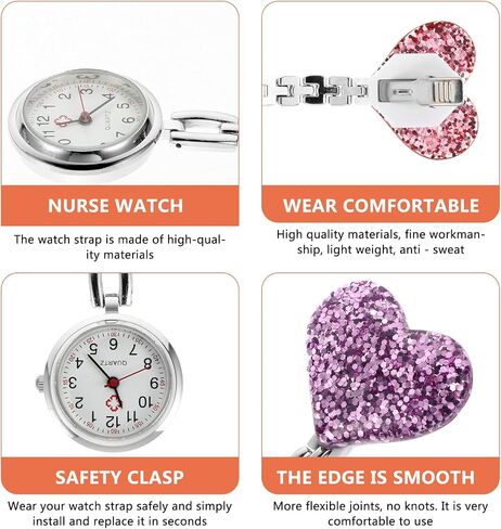 Hemobllo Digital Watch Watch 3pcs Heart Lapel Watch Hanging Fob Watch Pocket Clip on Glitter Watch Clothes Clip Brooch Watch for Women Men Digital Watch Watch in Saudi Arabia