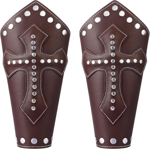 2 Pieces Cross Rivet Leather Bracers, Medieval Archery Bracers, Steampunk Cuff Arm Guards, Wide Leather Bracer for Men in Saudi Arabia