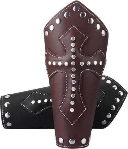 2 Pieces Cross Rivet Leather Bracers, Medieval Archery Bracers, Steampunk Cuff Arm Guards, Wide Leather Bracer for Men in Saudi Arabia