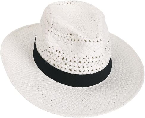 Men's Straw Fedora Hats Women Vented Panama Wide Brim Summer Beach Sun Hat in Kuwait