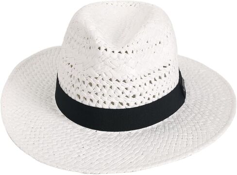 Men's Straw Fedora Hats Women Vented Panama Wide Brim Summer Beach Sun Hat in Kuwait