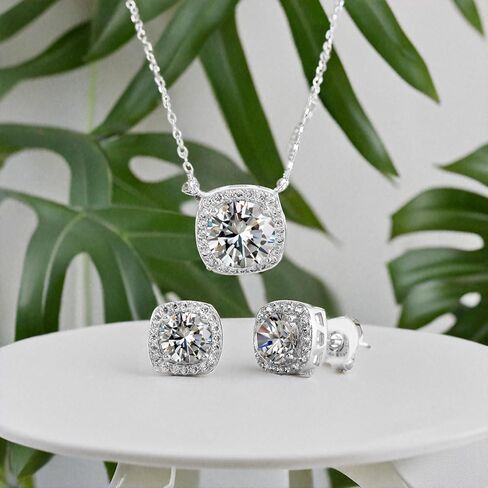 Devin Rose Stud Halo Cushion Shaped Earrings for Women and 18 Inch Necklace for Women Jewelry Set made with Faceted Crystals in Kuwait