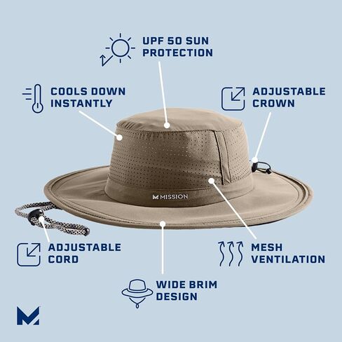 MISSION Cooling Boonie Hat - قبعات شمسية واسعة الحواف قابلة للتعديل للرجال والنساء in Kuwait